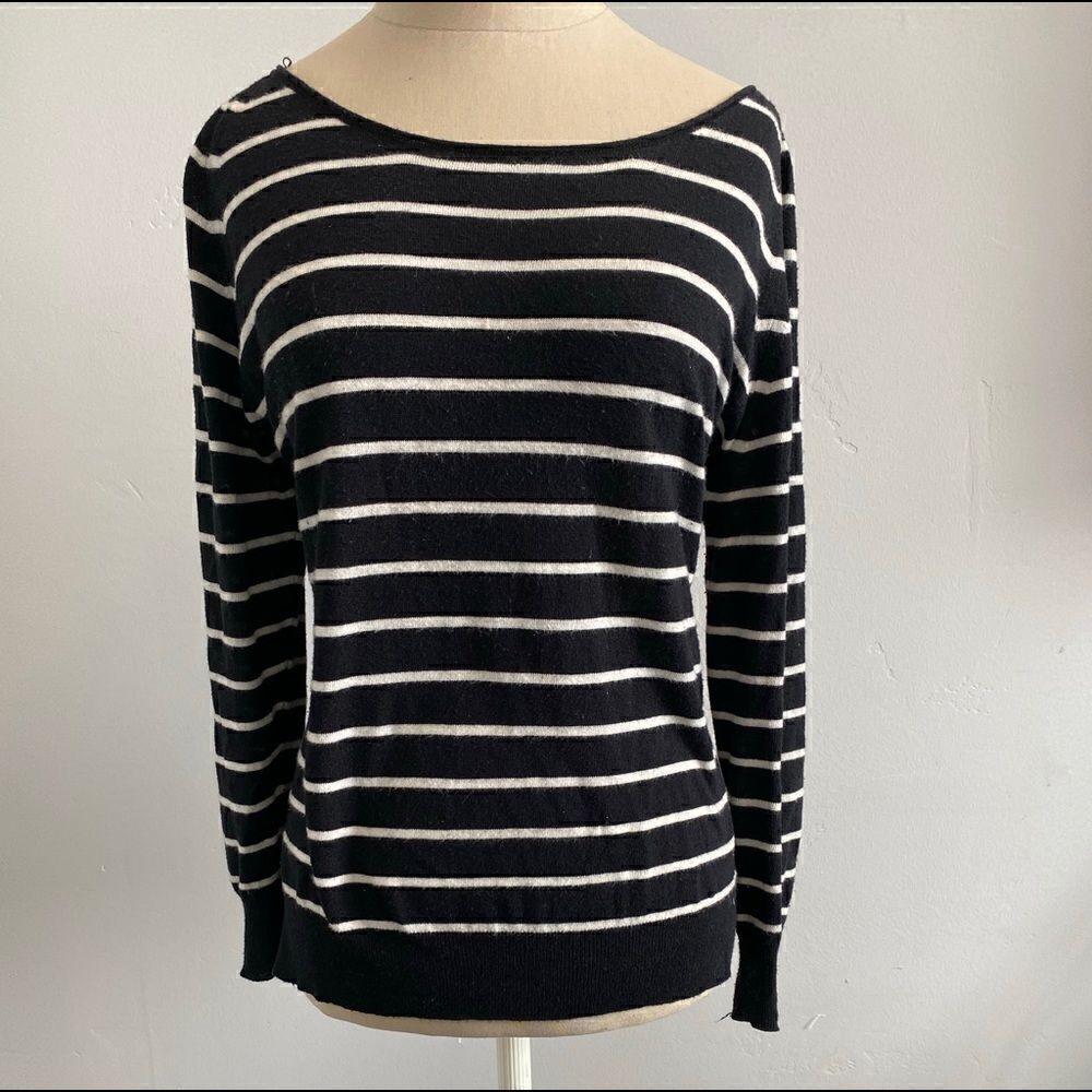 Joie Black and Cream Striped Cashmere  Sweater.